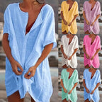 👒🏖️ Spiritual Abacus – Cotton Linen Beach Cover-Up Blouse - Long Shirt Style • Solid Color • Lightweight Swimsuit