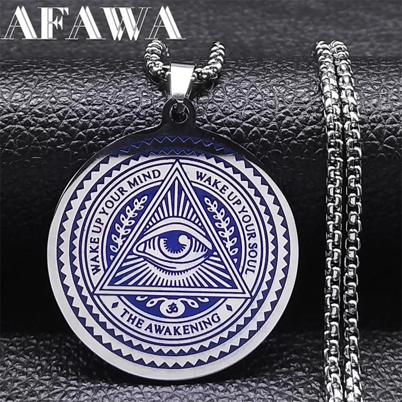 Spiritual Abacus™ Om Symbol Eye Pendant Necklace – Silver Color Spiritual Jewelry for Men & Women