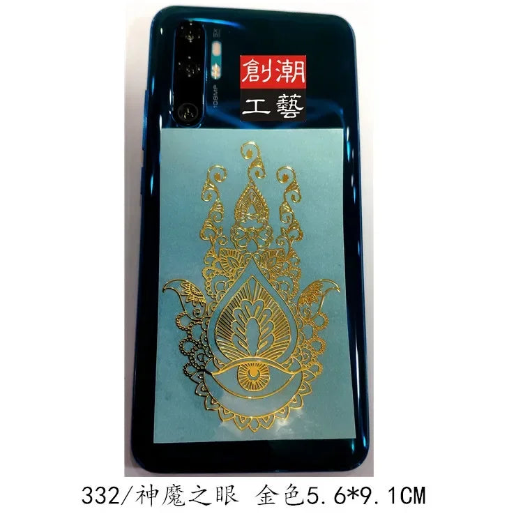 Spiritual Abacus™ Thai Nine-Tailed Red Fox & Lotus Gold Mask Buddha Metal Phone Sticker