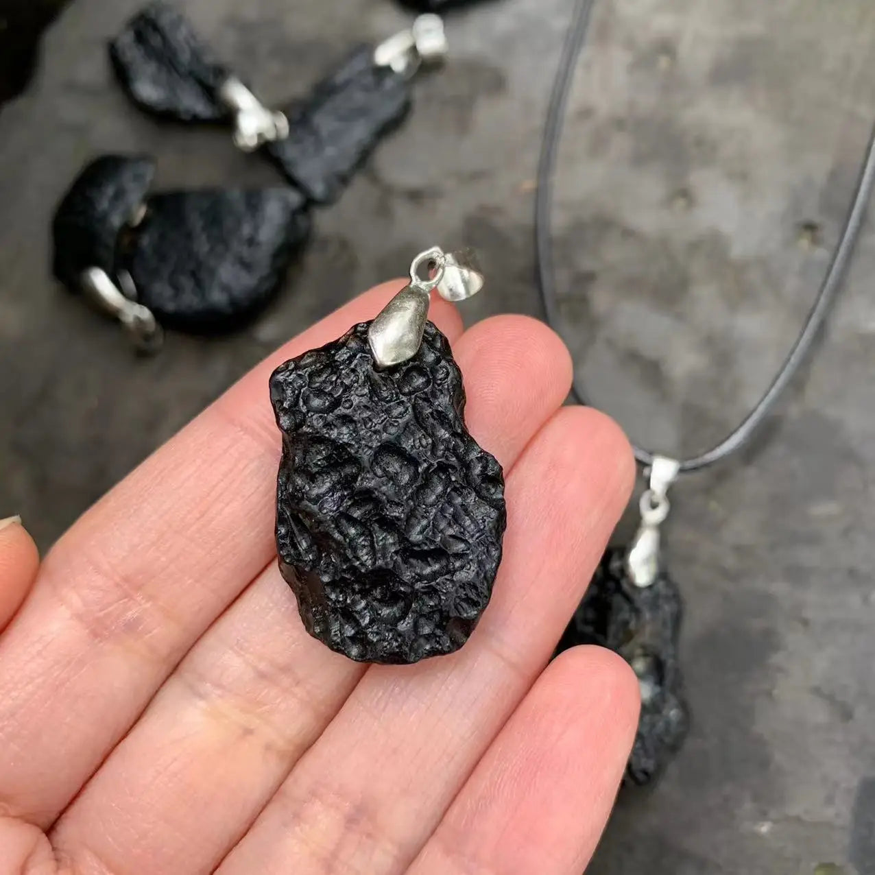 ☄️ Spiritual Abacus – Natural Black Meteorite Necklace