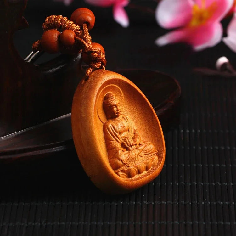 Spiritual Abacus™ Wooden Buddha Keychain – Hand-Carved Guanyin & Monk-Inspired Lucky Charm Pendant for Car, Bag & Keys