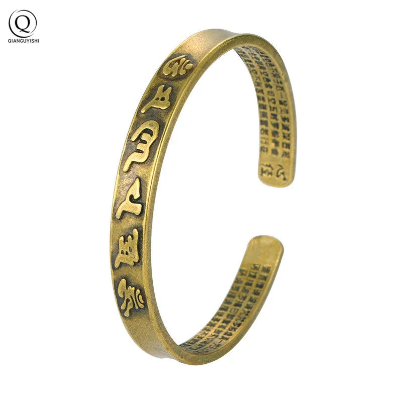 🔱 Spiritual Abacus Brass Buddhist Mantra Cuff Bracelet Pure Copper & Brass Adjustable Bangle