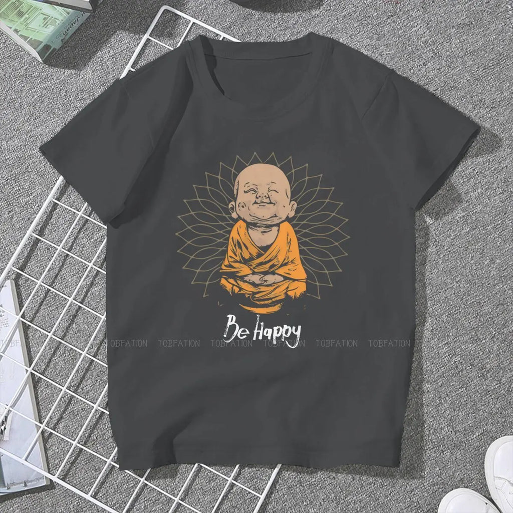 Spiritual Abacus™ “Be Happy” Buddha Graphic T-Shirt – Women’s Cotton Mindful Streetwear Tee