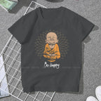 Spiritual Abacus™ “Be Happy” Buddha Graphic T-Shirt – Women’s Cotton Mindful Streetwear Tee