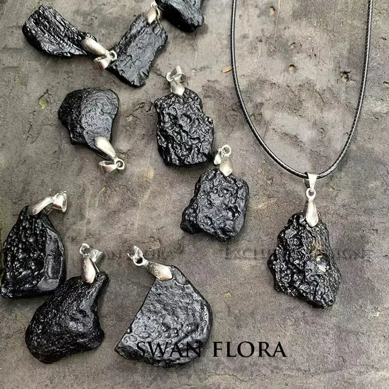 ☄️ Spiritual Abacus – Natural Black Meteorite Necklace