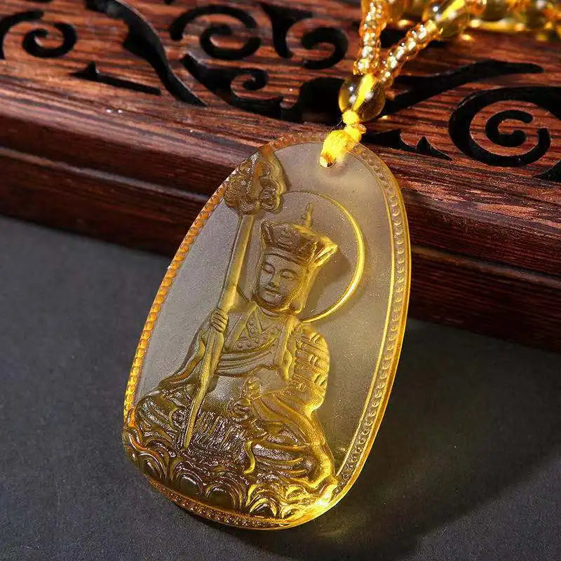 Spiritual Abacus™ Hand-Carved Ice Yellow Crystal Buddha Pendant – Fashion Charm Necklace for Mindfulness & Style