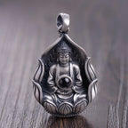 Spiritual Abacus™ 999 Sterling Silver Guanyin & Buddha Mantra Pendant – Lotus Design Retro Amulet Necklace with Six-Word Engraving