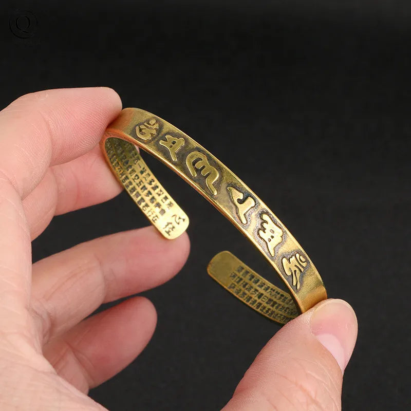 🔱 Spiritual Abacus Brass Buddhist Mantra Cuff Bracelet Pure Copper & Brass Adjustable Bangle