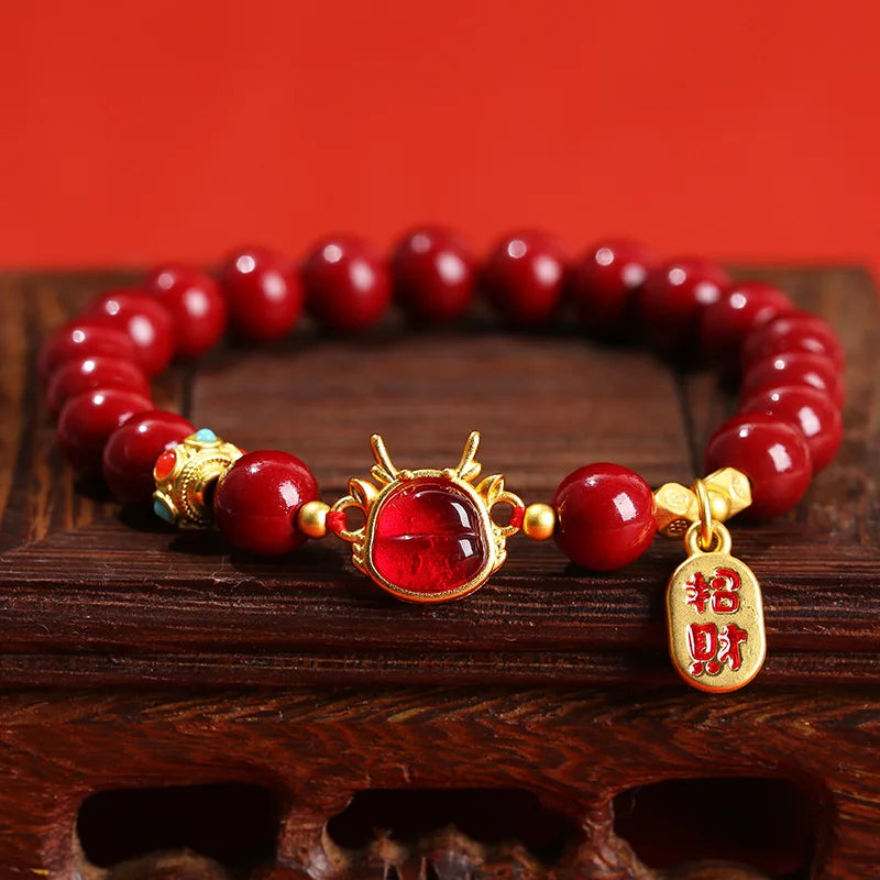 🐉 Spiritual Abacus – Natural Cinnabar Pixiu Bracelet