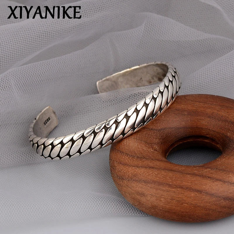 Spiritual Abacus™ Retro Oval Pattern Open Bracelet – Minimalist Silver-Tone Cuff for Women & Men