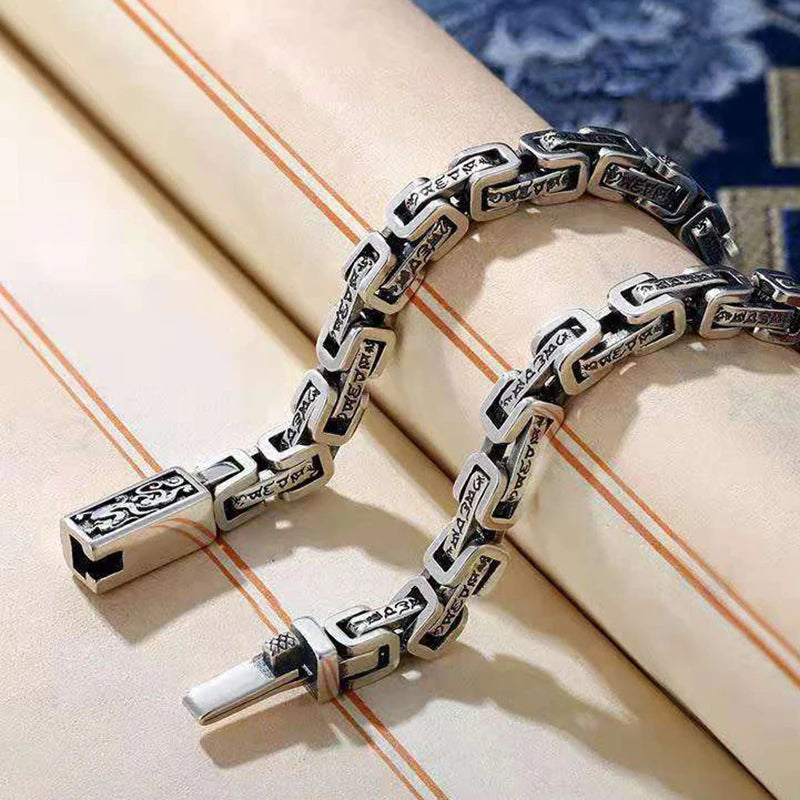 Spiritual Abacus™ Dragon Pattern Mantra Bracelet – Silver-Plated Chain for Men & Women