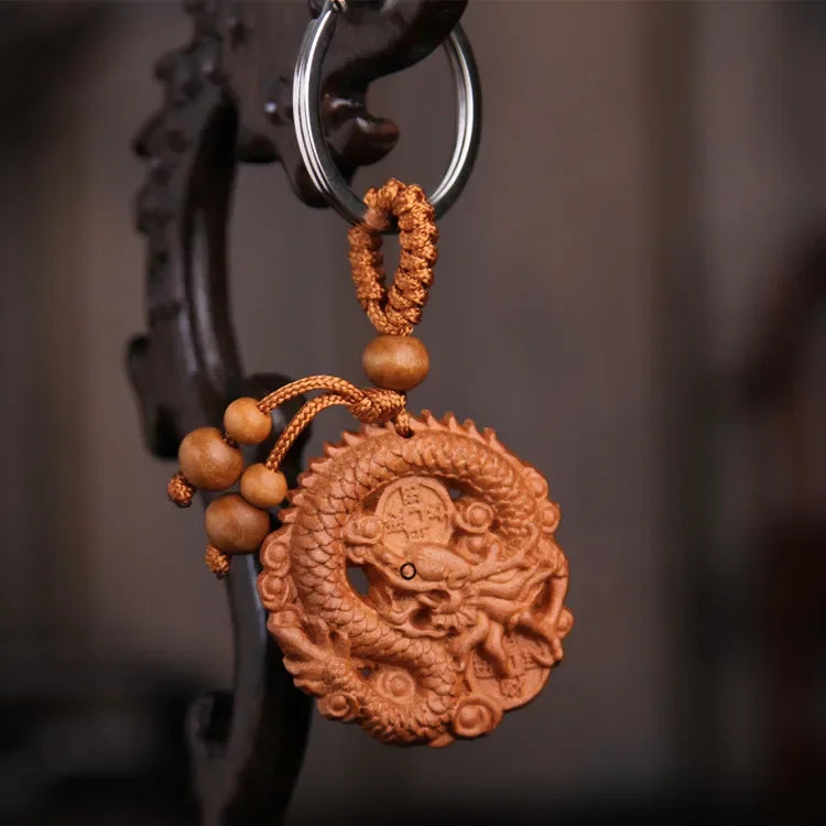 Spiritual Abacus™ Wooden Buddha Keychain – Hand-Carved Guanyin & Monk-Inspired Lucky Charm Pendant for Car, Bag & Keys