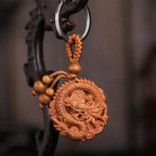 Spiritual Abacus™ Wooden Buddha Keychain – Hand-Carved Guanyin & Monk-Inspired Lucky Charm Pendant for Car, Bag & Keys