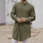 Spiritual Abacus™ Men’s Cotton Linen Kaftan Robe – Long Sleeve Button-Up Thobe for Prayer & Casual Wear