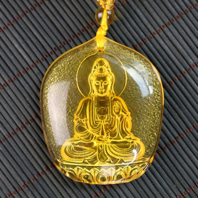 Spiritual Abacus™ Hand-Carved Ice Yellow Crystal Buddha Pendant – Fashion Charm Necklace for Mindfulness & Style