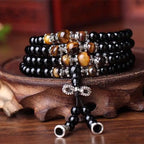 🖤 Spiritual Abacus – 108 Bead Obsidian Mala Bracelet | Om Mani Padme Hum Buddhist Prayer Beads for Men & Women