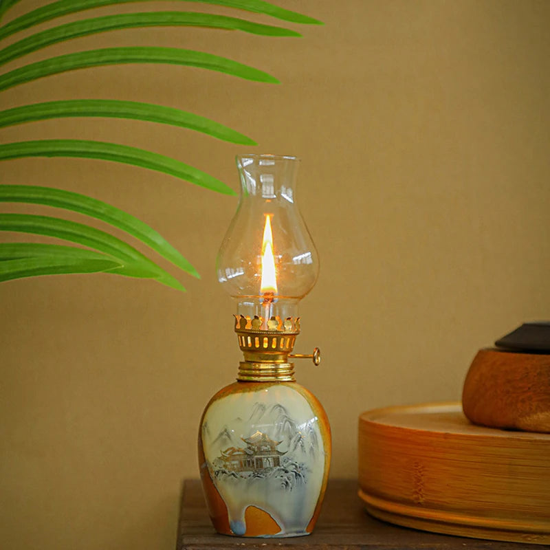 🪔 Classic Chamber Oil Lamp with Wick & Cover – Decorative Hurricane Kerosene Lantern for Indoor & Outdoor Use
