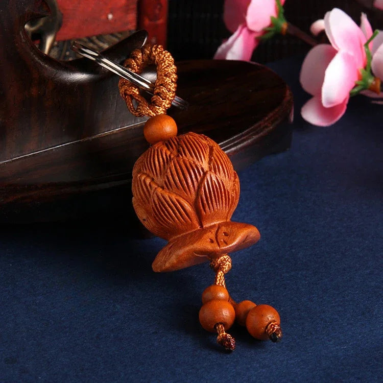 Spiritual Abacus™ Wooden Buddha Keychain – Hand-Carved Guanyin & Monk-Inspired Lucky Charm Pendant for Car, Bag & Keys