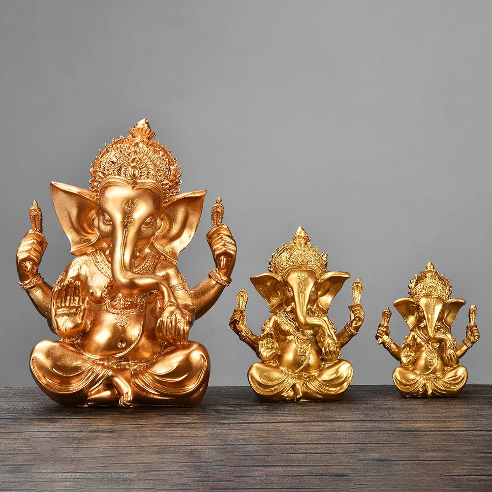 Spiritual Abacus™ Golden Sandstone Ganesha Statue – Hindu-Inspired Elephant Figurine for Peaceful Home & Tabletop Décor