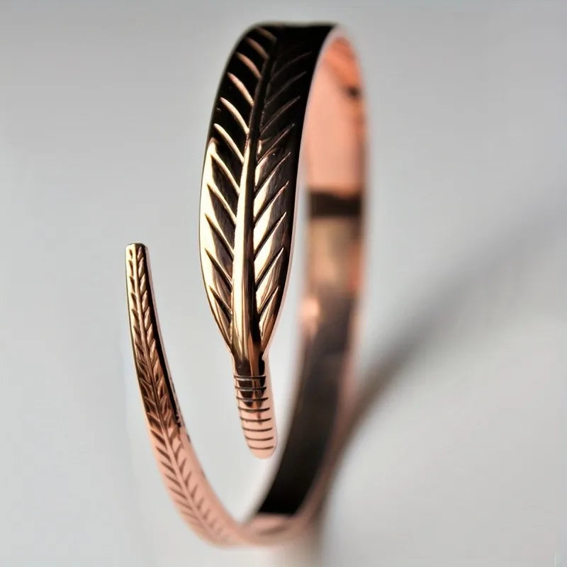 Spiritual Abacus™ Vintage Copper Feather Wing Cuff Bangle – Unisex Punk Style Wrist Jewelry