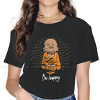 Spiritual Abacus™ “Be Happy” Buddha Graphic T-Shirt – Women’s Cotton Mindful Streetwear Tee