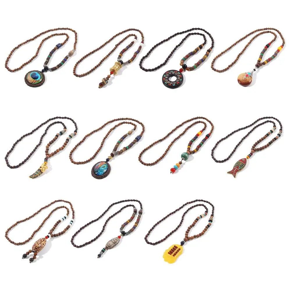 📿Spiritual Abacus Ethnic Necklace – Nepal Buddhist Jewelry - Handmade Wooden Beads • Spiritual Long Necklace