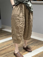 🌀 Spiritual Abacus – Cotton Linen Cropped Harem Pants (Unisex) - Solid Color • Elastic Waist • Loose Fit • Retro Casual Style