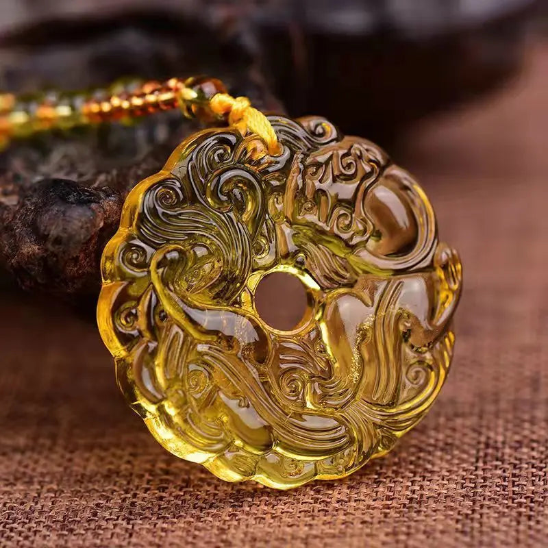 Spiritual Abacus™ Hand-Carved Ice Yellow Crystal Buddha Pendant – Fashion Charm Necklace for Mindfulness & Style