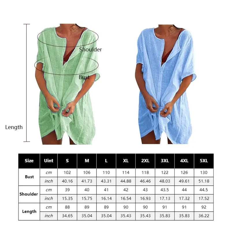 👒🏖️ Spiritual Abacus – Cotton Linen Beach Cover-Up Blouse - Long Shirt Style • Solid Color • Lightweight Swimsuit