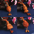 Spiritual Abacus™ Wooden Buddha Keychain – Hand-Carved Guanyin & Monk-Inspired Lucky Charm Pendant for Car, Bag & Keys
