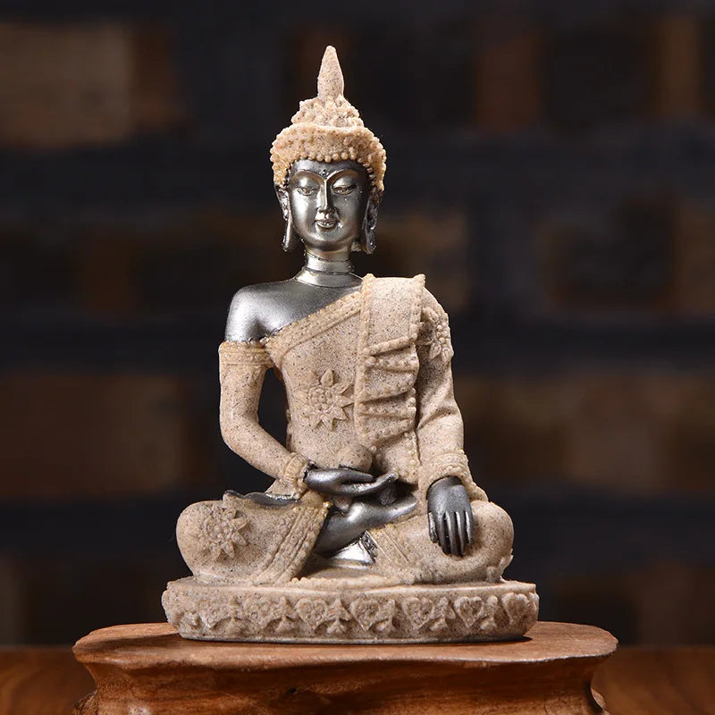 🪷 Spiritual Abacus Sandstone Buddha Statue Small Sitting Buddha Resin Sculpture