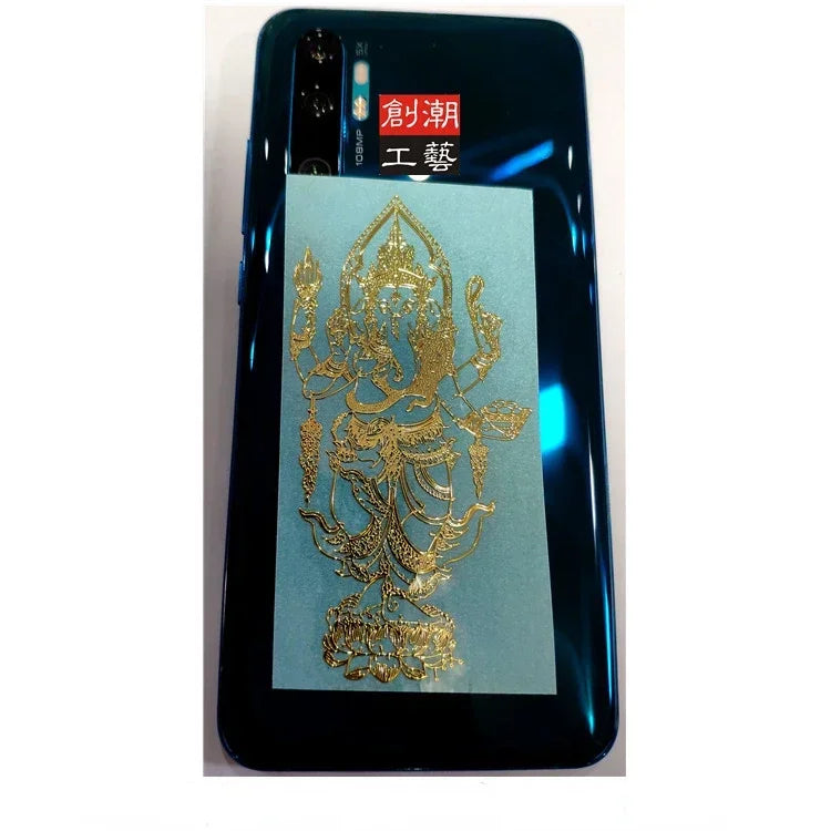 Spiritual Abacus™ Thai Nine-Tailed Red Fox & Lotus Gold Mask Buddha Metal Phone Sticker