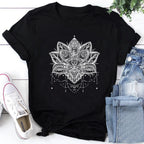 👚Spiritiual Abacus Plus Size Casual T-shirt, Women's Plus Mandala Print Short Sleeve Round Neck Slight Stretch T-shirt