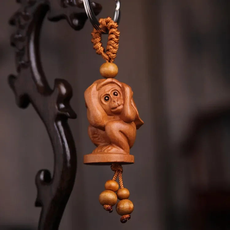 Spiritual Abacus™ Wooden Buddha Keychain – Hand-Carved Guanyin & Monk-Inspired Lucky Charm Pendant for Car, Bag & Keys