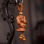 Spiritual Abacus™ Wooden Buddha Keychain – Hand-Carved Guanyin & Monk-Inspired Lucky Charm Pendant for Car, Bag & Keys