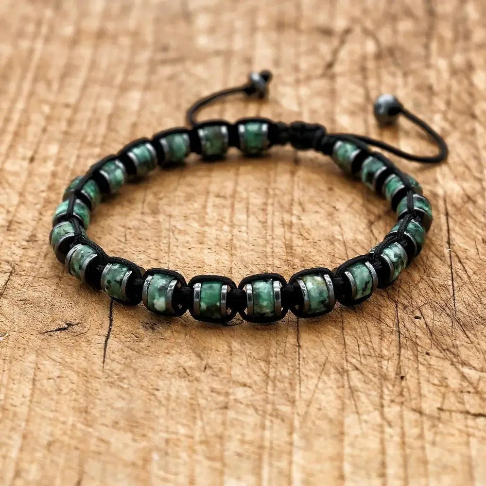 🐉 Spiritual Abacus Hematite & Dragon Blood Stone Beaded Bracelet – Handmade Braided Couple Jewelry