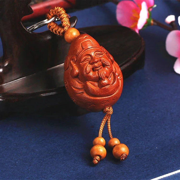 Spiritual Abacus™ Wooden Buddha Keychain – Hand-Carved Guanyin & Monk-Inspired Lucky Charm Pendant for Car, Bag & Keys