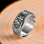 💍 Spiritual Abacus 925 Sterling Silver Mantra Ring Adjustable Retro Buddhist Om Mani Padme Hum Ring for Men