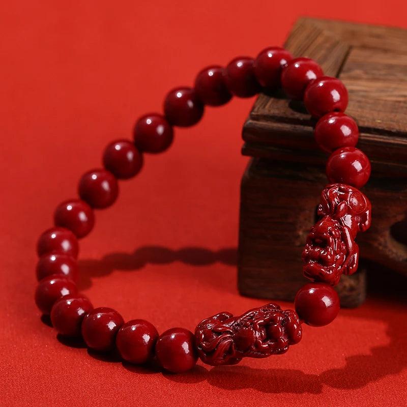 🐉 Spiritual Abacus – Natural Cinnabar Pixiu Bracelet