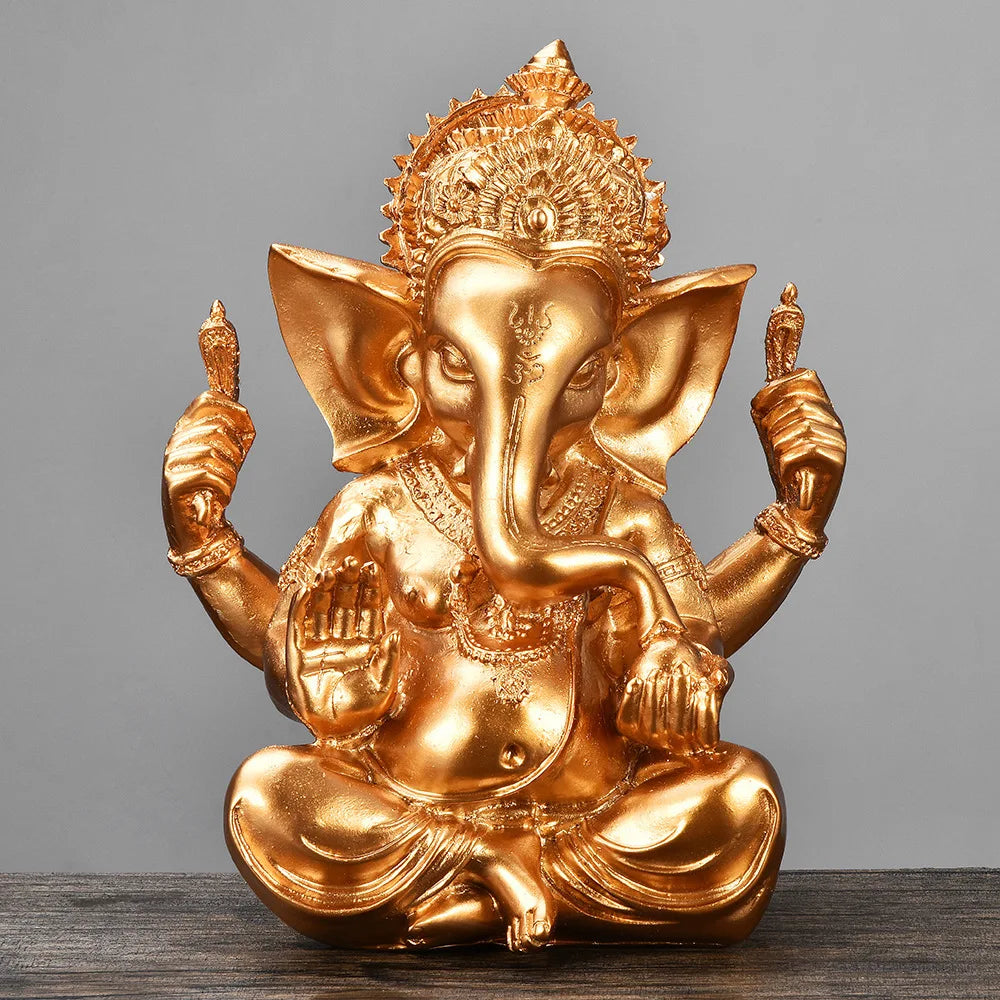 Spiritual Abacus™ Golden Sandstone Ganesha Statue – Hindu-Inspired Elephant Figurine for Peaceful Home & Tabletop Décor
