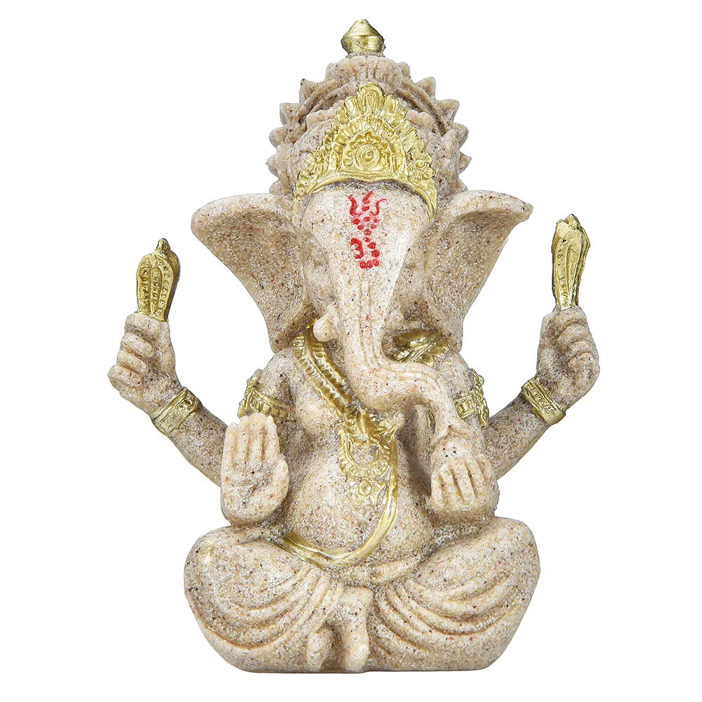 Spiritual Abacus™ Golden Sandstone Ganesha Statue – Hindu-Inspired Elephant Figurine for Peaceful Home & Tabletop Décor