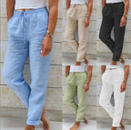 Spiritual Abacus – Cotton Linen High-Waist Summer Pants for Women
Elastic Waist • Solid Color • Casual Streetwear • Loose-Fit Pencil Trousers