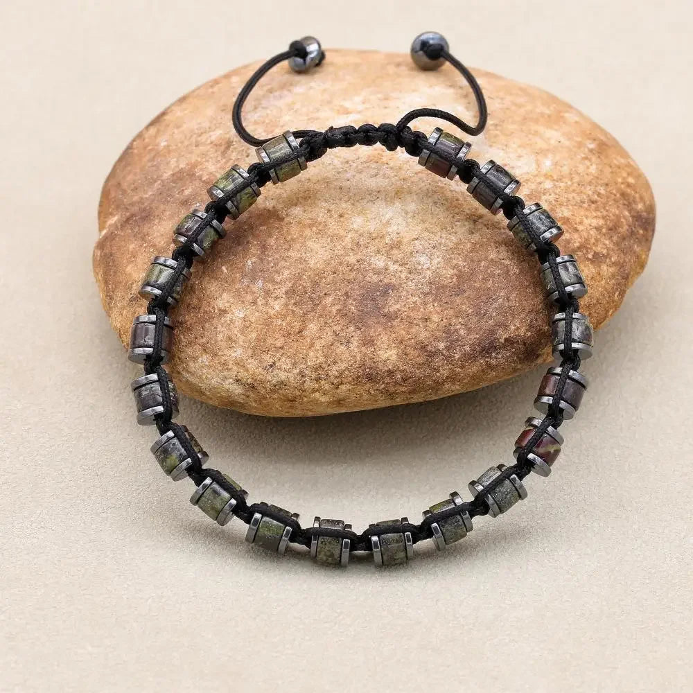 🐉 Spiritual Abacus Hematite & Dragon Blood Stone Beaded Bracelet – Handmade Braided Couple Jewelry