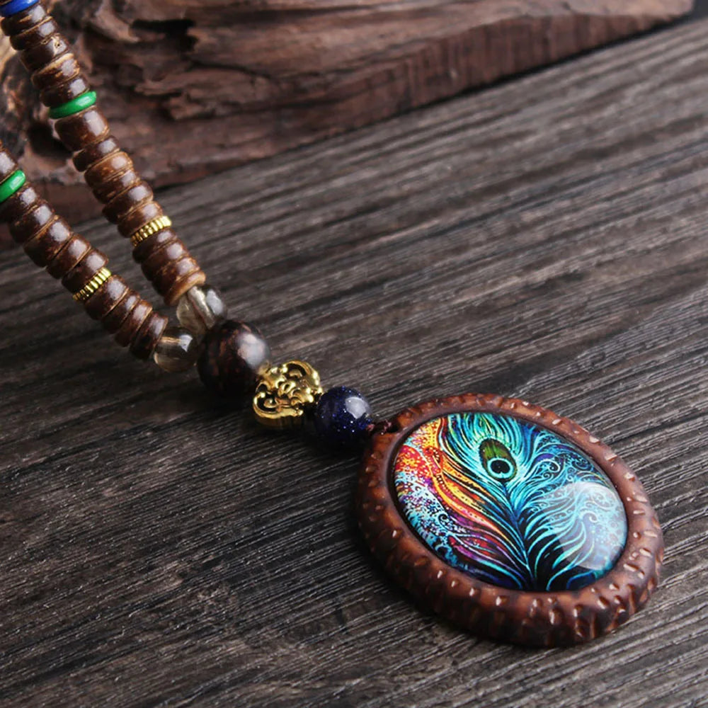 📿Spiritual Abacus Ethnic Necklace – Nepal Buddhist Jewelry - Handmade Wooden Beads • Spiritual Long Necklace