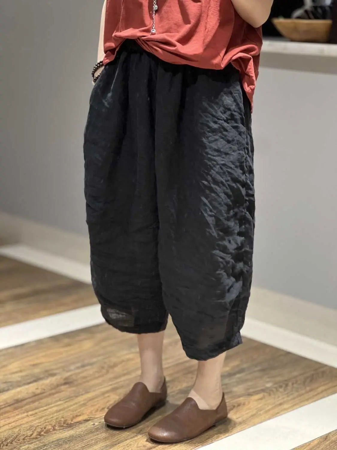 🌀 Spiritual Abacus – Cotton Linen Cropped Harem Pants (Unisex) - Solid Color • Elastic Waist • Loose Fit • Retro Casual Style