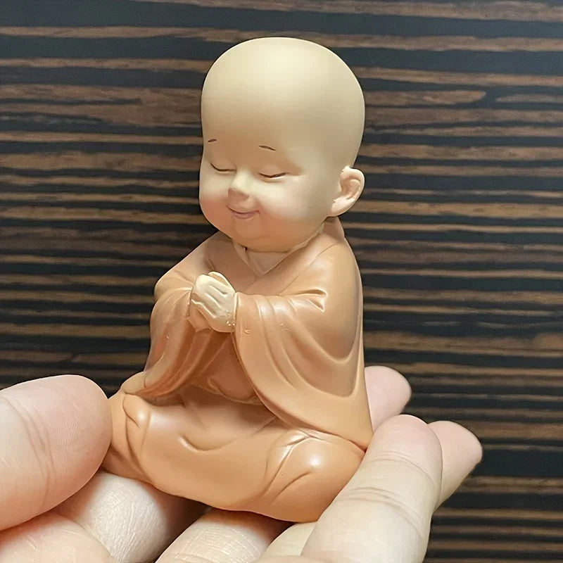 Spiritual Abacus™ Cute Small Monk Figurines – Mini Resin Buddha Statues for Desk, Home, or Car Décor