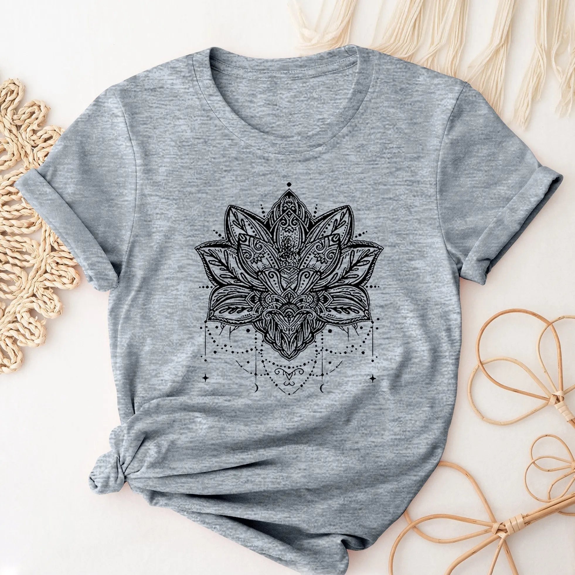 👚Spiritiual Abacus Plus Size Casual T-shirt, Women's Plus Mandala Print Short Sleeve Round Neck Slight Stretch T-shirt