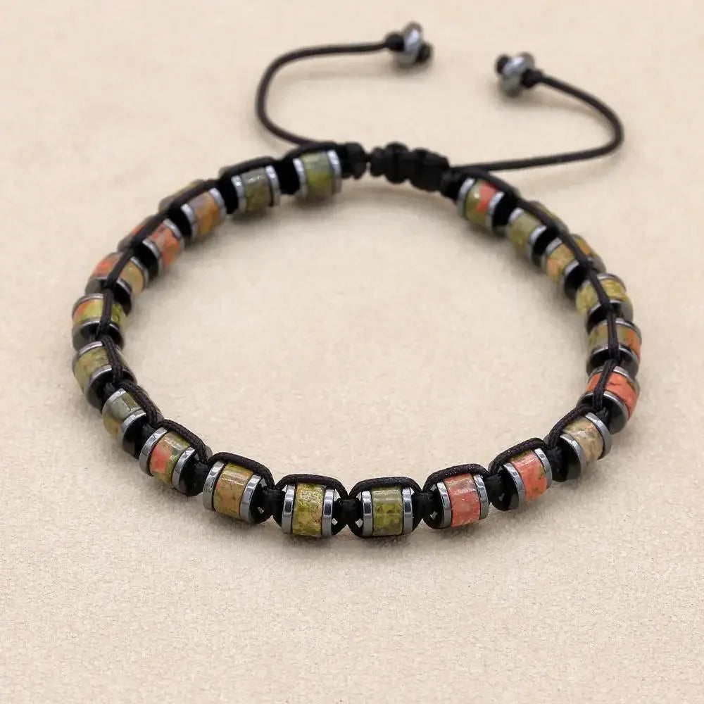 🐉 Spiritual Abacus Hematite & Dragon Blood Stone Beaded Bracelet – Handmade Braided Couple Jewelry