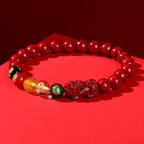 🐉 Spiritual Abacus – Natural Cinnabar Pixiu Bracelet