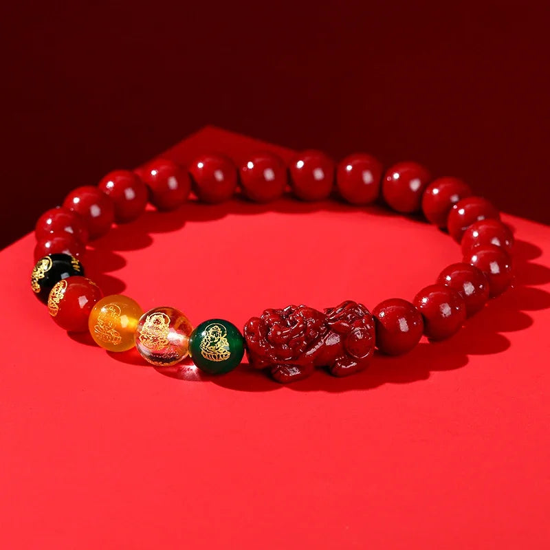 🐉 Spiritual Abacus – Natural Cinnabar Pixiu Bracelet